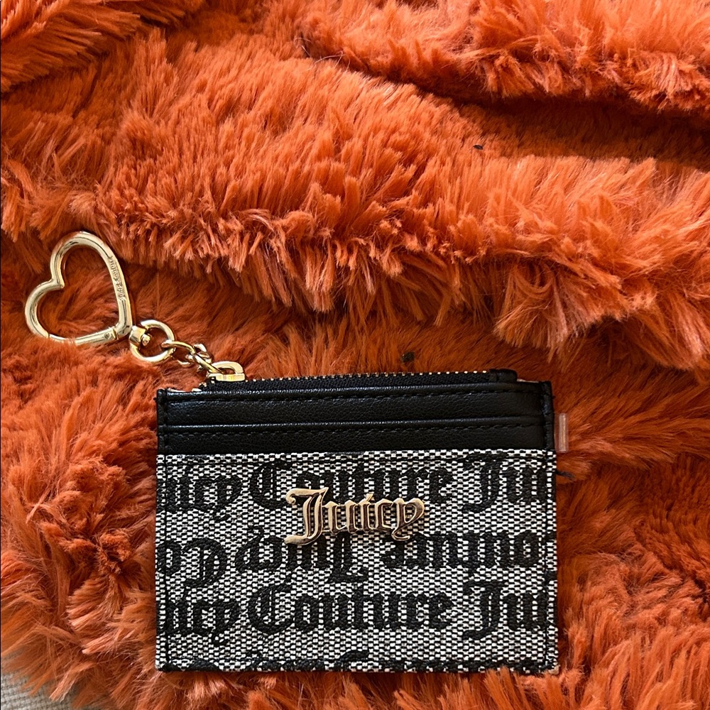 Juicy Couture Black and Grey Card Holder with Gold Heart Charm